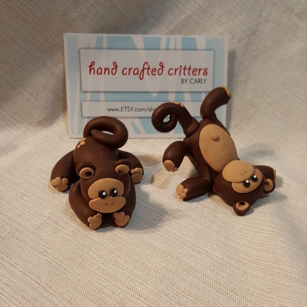 Baby shower monkeys, handmade clay baby decor - Picture 2 of 4